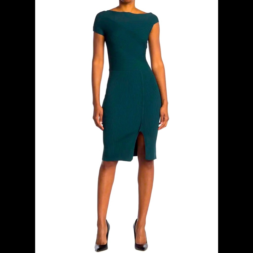 Reiss Women's Green Lavinia Asymmetrical Ribbed Knit Dress
